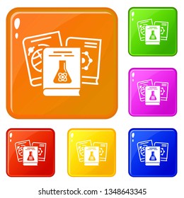 Chemistry book icons set collection vector 6 color isolated on white background