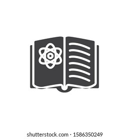 Chemistry book vector icon. filled flat sign for mobile concept and web design. Open book page with molecule glyph icon. Education symbol, logo illustration. Vector graphics