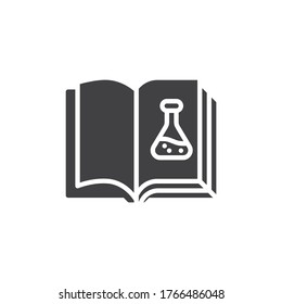 Chemistry book vector icon. filled flat sign for mobile concept and web design. Open book page with chemical flask glyph icon. Symbol, logo illustration. Vector graphics