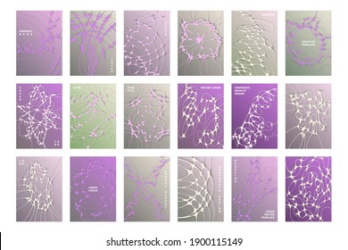 Conjunto de vectores de plantillas de portada de folletos de química. Antecedentes de la estructura molecular. Diseño de portada de la revista Healthcare. Texturas de conexiones neuronales. El manual de laboratorio cubre la recolección.