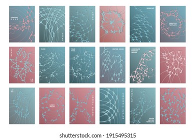 Chemistry brochure cover templates vector set. Abstract dna concept backgrounds. Modern corporate magazine cover layouts. Neuron cells patterns. Labortory folder covers collection.