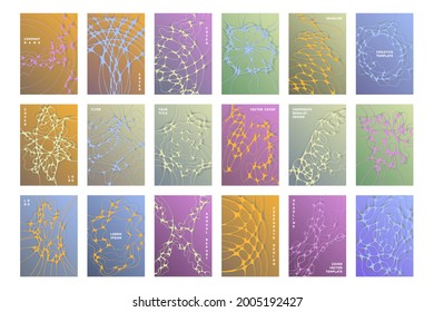 Chemistry brochure cover templates vector set. Molecular structure concept backgrounds. Modern corporate magazine cover layouts. Neuron connections textures. Labortory folder covers collection.