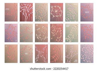 Chemistry brochure cover templates vector set. Communication concept backgrounds. Modern corporate magazine cover layouts. Neuron connections textures. Marketing banners collection.