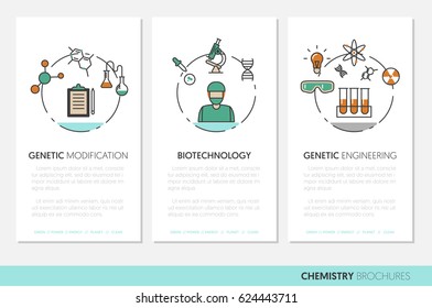 Chemistry Business Brochure Template with Linear Thin Line Vector Icons