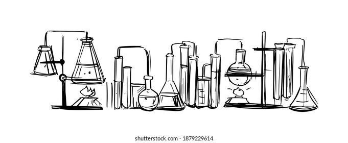 Química. Objetos químicos. Ilustración dibujada a mano convertida en vector