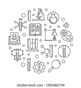 Chemistry or Chemical Science vector concept circular illustration in thin line style