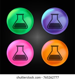 Chemistry class flask with liquid for experimentation crystal ball design icon in green - blue - pink and orange.