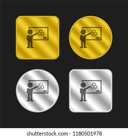 Chemistry class instructions gold and silver metallic coin logo icon design