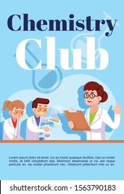 Chemistry club brochure template. Flyer, booklet, leaflet concept with flat illustrations. Vector page cartoon layout for magazine. Science classes for kids advertising invitation with text space