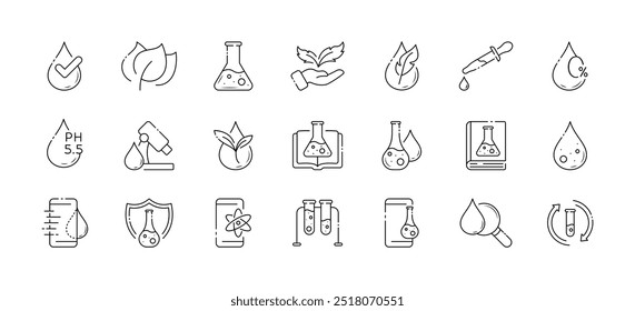 Symbole der Chemiesammlung. Linearer Stil. Vektorsymbole.