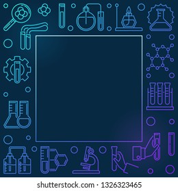 Chemistry colorful square frame with empty space for text. Vector Science concept outline illustration on dark background