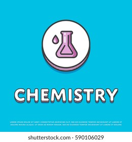 Chemistry colour round icon isolated vector illustration. Chemical glass test tube symbol. Science lab, scientific research equipment, school subject logo or sign in line design.