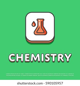 Chemistry colour square icon isolated vector illustration. Chemical glass test tube symbol. Science lab, scientific research equipment, school subject logo or sign in line design.