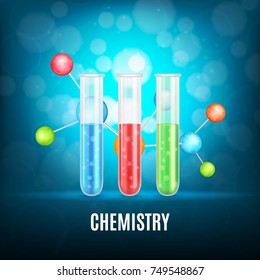 Chemistry concept. Background with test-tubes and molecule. 3d illustration. EPS10 vector