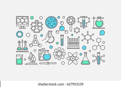 Chemistry concept banner - vector illustration made with laboratory glass, test-tube and other chemical icons on white background