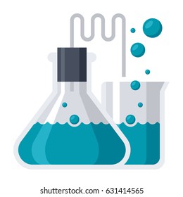 Chemistry concept with laboratory flask, vector illustration in flat style