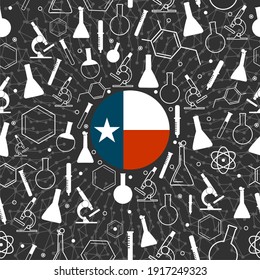 Chemistry creative concept. Circle frame with icons. Flag of Texas