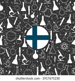 Chemistry creative concept. Circle frame with icons. Flag of Finland