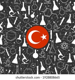 Chemistry creative concept. Circle frame with icons. Flag of Turkey