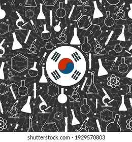 Chemistry creative concept. Circle frame with icons. Flag of South Korea