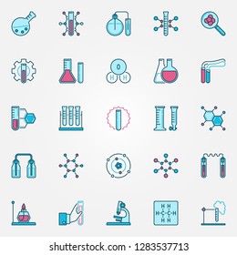 Chemistry creative icons set. Chemical Science concept vector colored signs or symbols 