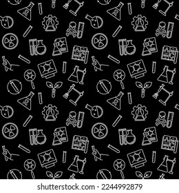 Chemistry dark seamless pattern. Chemical Laboratory vector concept background