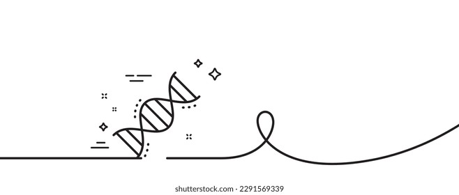 Icono de línea de adn de química. Una línea continua con curl. Signo de análisis de laboratorio. Símbolo de fórmula química. Cinta química de un solo contorno. Patrón de curva de bucle. Vector