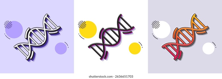 Chemistry dna line icon. Halftone dotted pattern. Gradient icon with grain shadow. Laboratory analysis sign. Chemical formula symbol. Line chemistry dna icon. Various designs. Vector