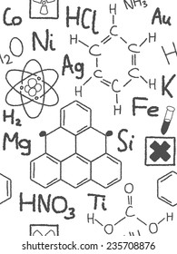 Chemistry doodle background texture - sketchy seamless illustration.
