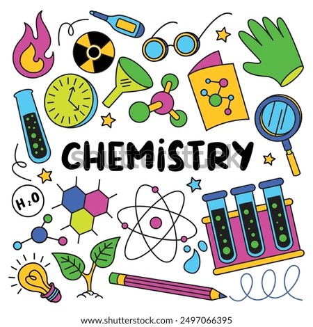 chemistry doodle element set, illustration and science.