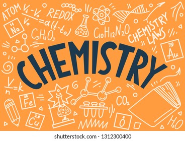 Chemistry. Education doodles and lettering.
