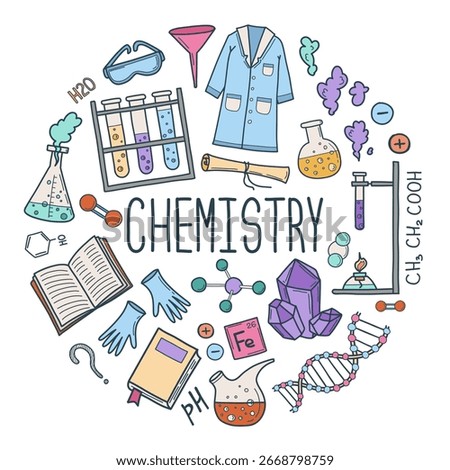 Chemistry elements composition. Doodle science vector poster