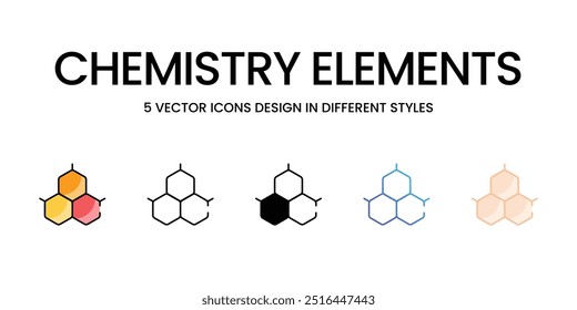 Conjunto de iconos de Elementos de química cinco diferentes estilos de Vector Ilustración de stock