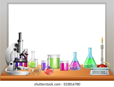 Chemistry equipment on table illustration