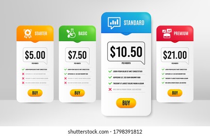 Chemistry experiment, Analytical chat and Business portfolio icons simple set. Price table template. Ranking star sign. Laboratory flask, Communication speech bubble, Job interview. Vector