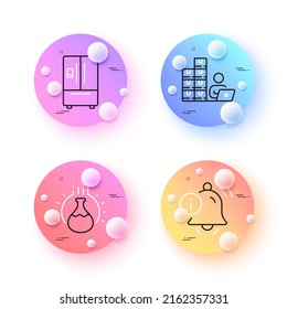 Chemistry experiment, Inventory and Information bell minimal line icons. 3d spheres or balls buttons. Refrigerator icons. For web, application, printing. Vector