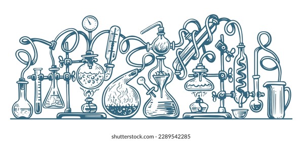 Chemistry experiment in laboratory. Vector illustration for chemistry, medical research, science concept