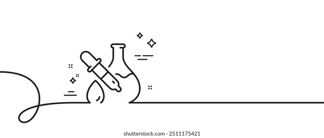 Ícone de linha do experimento de química. Uma linha contínua com curva. Sinal do frasco de laboratório. Símbolo da pipeta de análise. O experimento de química é uma fita de contorno único. Padrão de curva de loop. Vetor