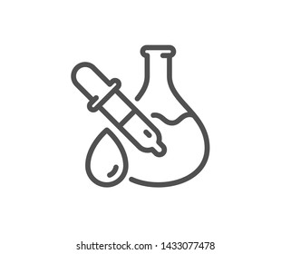 Chemistry experiment line icon. Laboratory flask sign. Analysis pipette symbol. Quality design element. Linear style chemistry experiment icon. Editable stroke. Vector