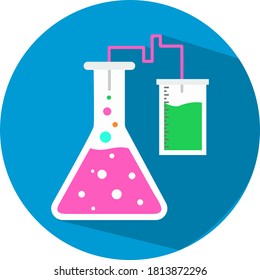 Chemistry experiment vector icon. Laboratory vector illustration. Isolated on blue background.