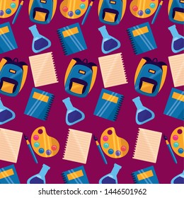 chemistry flask bag paper notebook background back to school