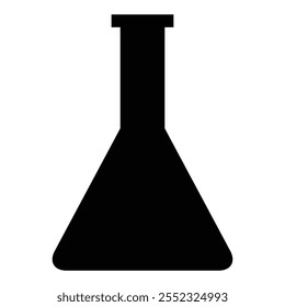 Frasco de química con líquido colorido en la mesa de laboratorio