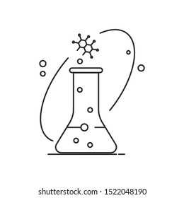 Chemistry flask icon. Outline thin line. Isolated on white background. 