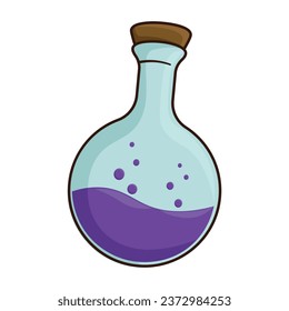 Chemistry flask icon with purple liquid. Cartoon illustration of chemistry flask vector icon for web