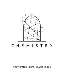 Chemistry flask icon. Science technology. Logotype design for chemistry, laboratory, science and biotechnology concepts. Connected lines with dots.