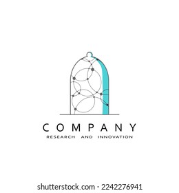 Icono del matraz de química. Tecnología científica. Diseño de Logotipos para conceptos de química, laboratorio, ciencia y biotecnología. Líneas conectadas con puntos.