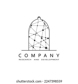 Chemistry flask icon. Science technology. Logotype design for chemistry, laboratory, science and biotechnology concepts. Connected lines with dots.