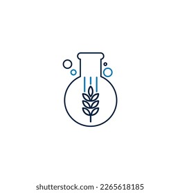 Chemistry flask Icon with Wheat. Vector Biotechnology concept.