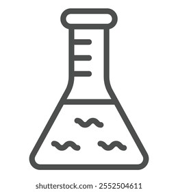 Icono de línea de frasco de química, concepto de regreso a la escuela. Gráficos de Vector. Signo de cristal del tarro en el fondo blanco, icono del estilo del contorno para el móvil o el Diseño web