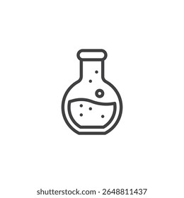Chemistry Flask line icon. Outline icon vector of a round flask with liquid. This icon symbol suits science education, lab use, and chemistry experiments.